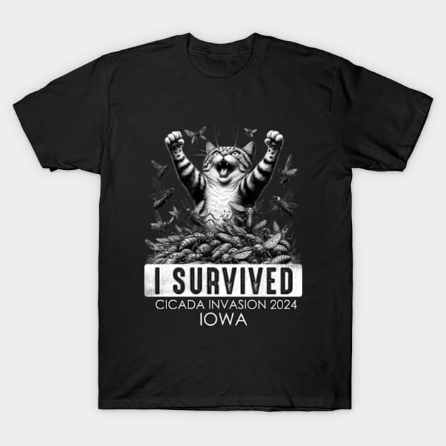 Lowa Cicada Invasion Survivor Funny Cat T-Shirt by GreenCraft